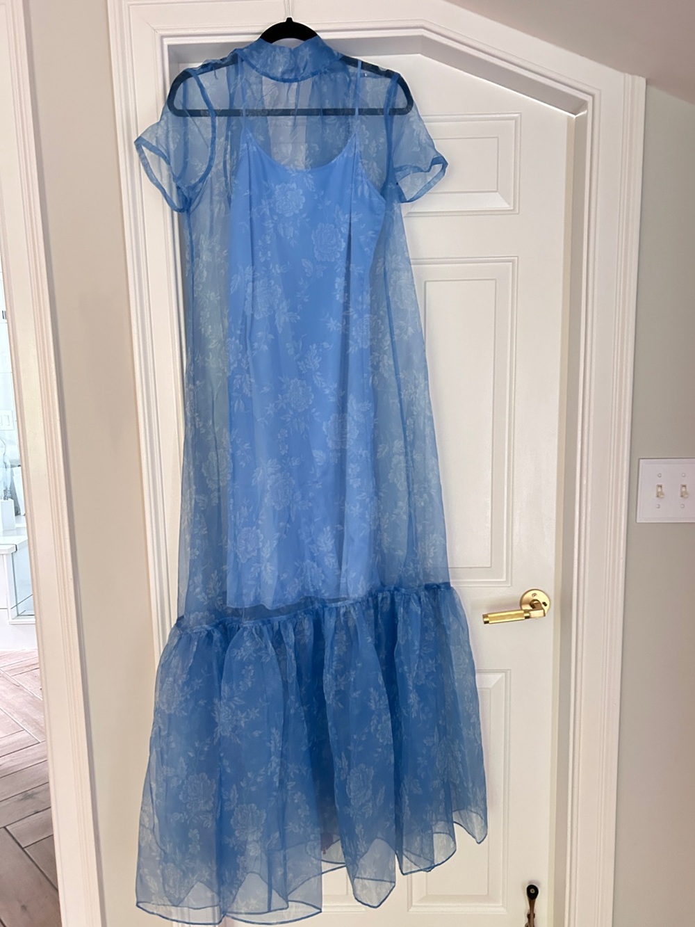 STAUD Calluna Floral Organza Maxi Dress – Blue Rose, XS, NWT